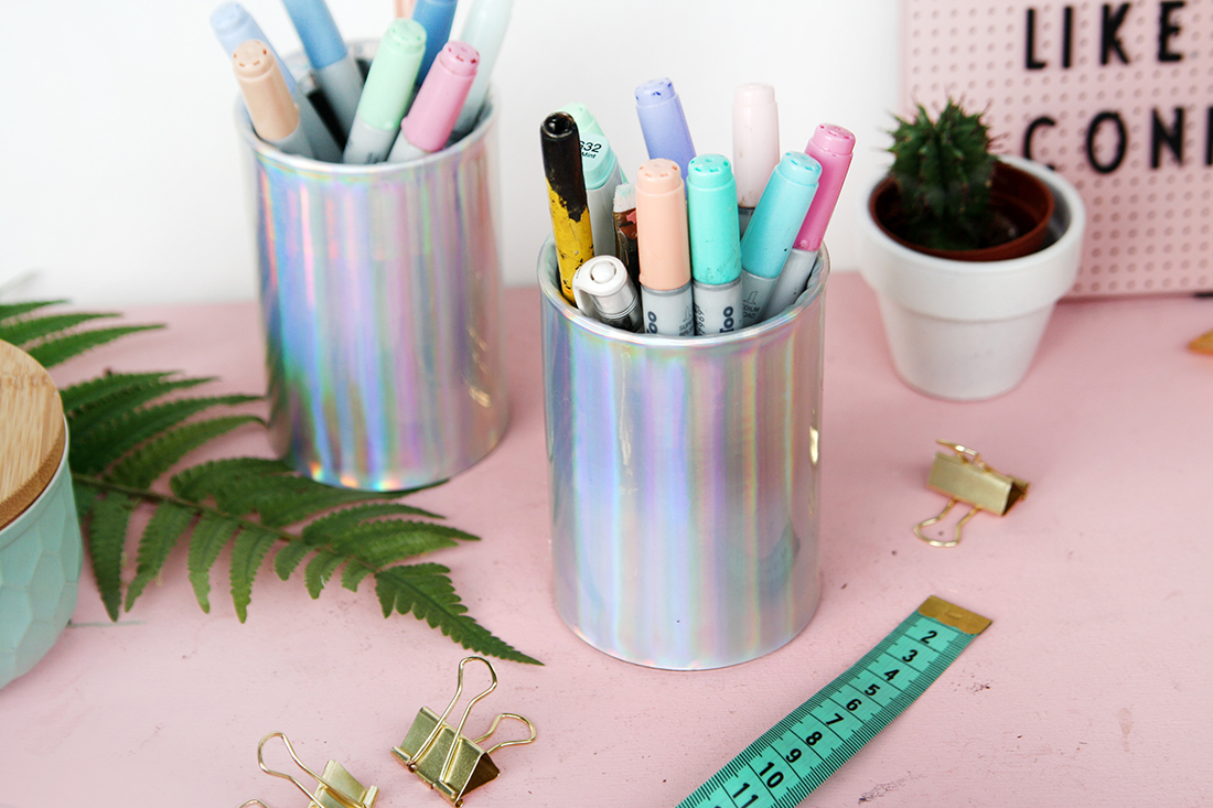 DIY Stiftedosen mit Hologramm-Effekt - Upcycling aus Konservendosen